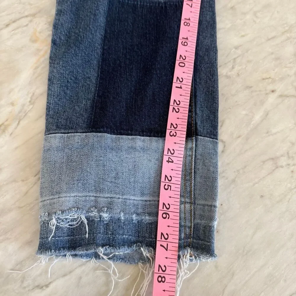 Free People Patched and Relaxed Skinny Camp Jeans raw hem size 30